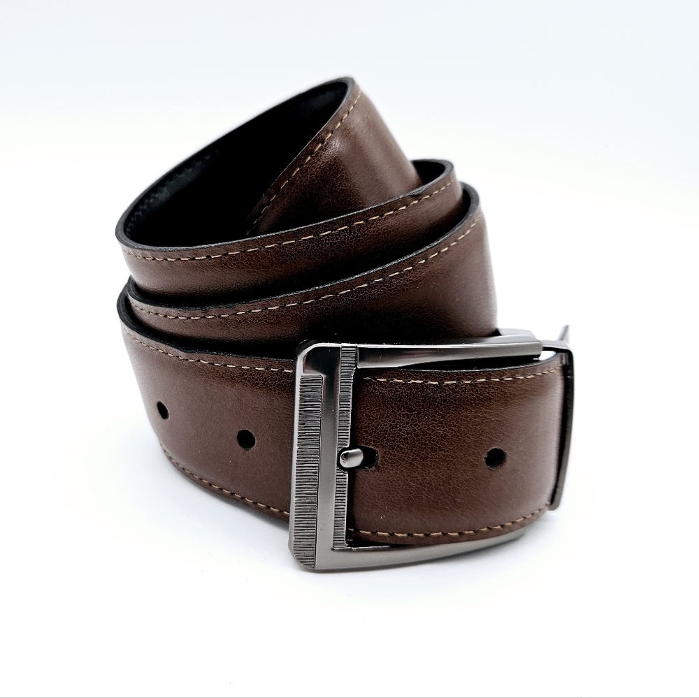Reversible black-brown leather belt